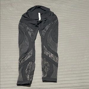 lululemon athletica Black Lace-Insert High-Rise Leggings